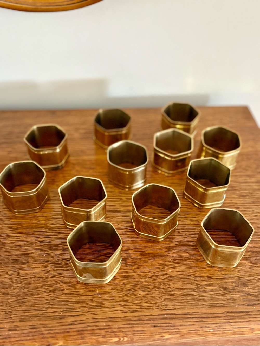 Hexagonal Brass Napkin Rings - Gold Set of 12